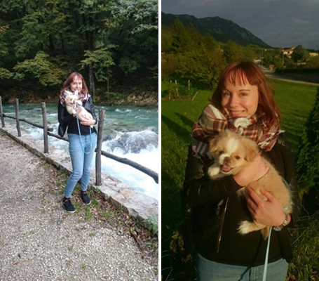 Tudi to je reka v Ajdovščini in jaz s svojim domačim ljubljenčkom Busikom. Dobila sem ga v Sloveniji